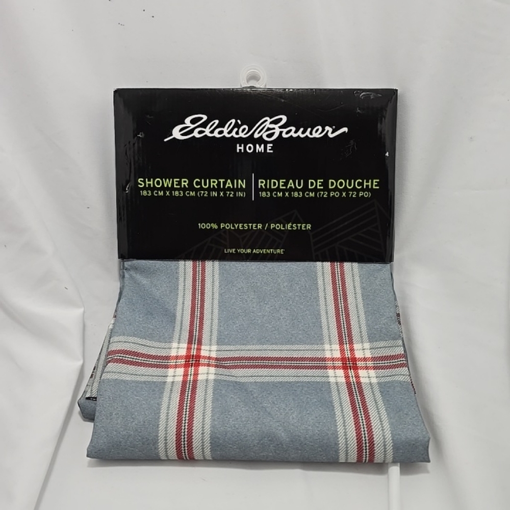 NWT Eddie Bauer Home Polyester Shower Curtain 72x72 In Plaid Pattern Oeko-Tex